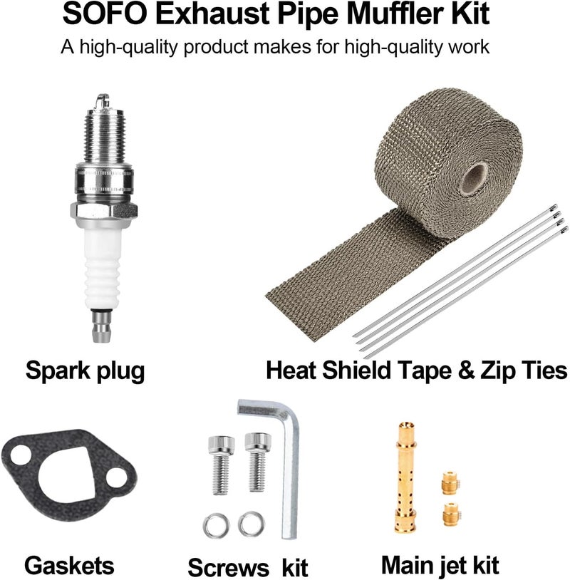 Sofo Upgraded Exhaust Header Pipe Muffler for Predator 212cc 196cc 224cc 200cc Coleman CT200u BT200X B200R KT196 Baja MB200 Go Kart Mini Bike w/Heat Shield Tape - Image 5